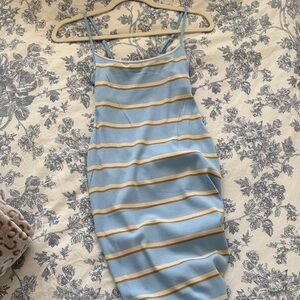 L*Space Sky Blue and Mustard Striped Midi Dress